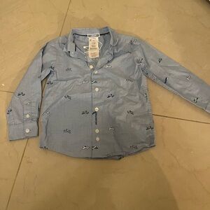 Jacadi Paris Boys blue button up shirt with planes NWOT sz 3a/y which is sz 4